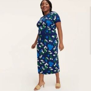 Elegant Blue Floral Midi Dress